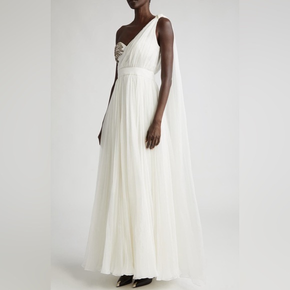 Alexander McQueen Crystal Embellished One-Shoulder Silk Chiffon Gown NWT - Picture 7 of 10